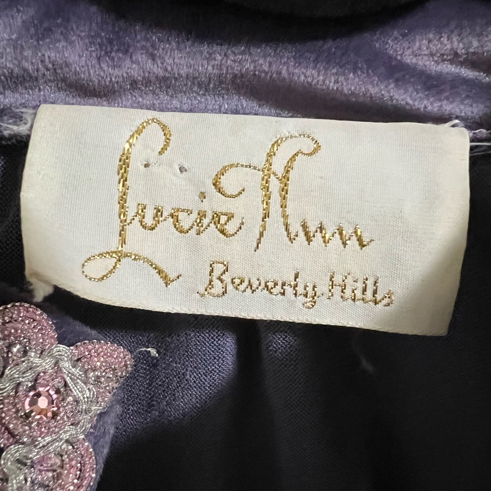Lucie Ann Beverly Hills Vintage Retro lavender velvet dress pink sparkle M L - Picture 2 of 11